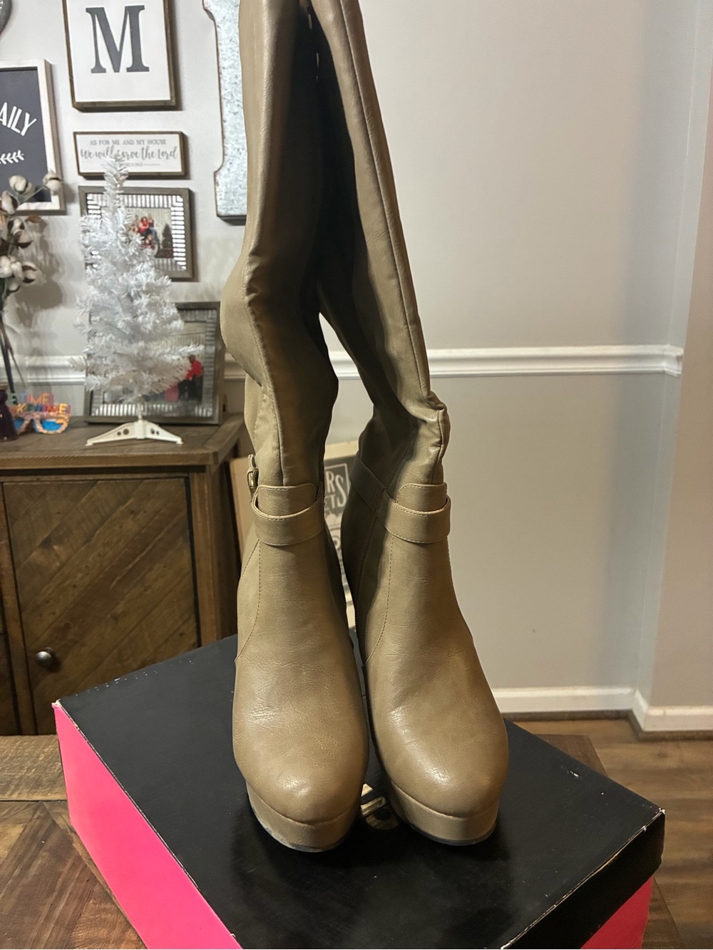 Women's Taupe Knee-High Platform Boots - Classic Stylish Design